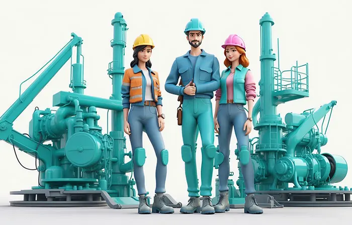 Engineer Standing on an Industrial Machine Digital 3D Design Art Illustration